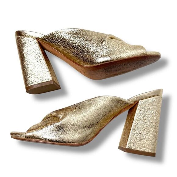 Loeffler Randall Women's Laurel Leather Flared Block Heel Gold Slide Sandals 6.5 - Picture 7 of 12